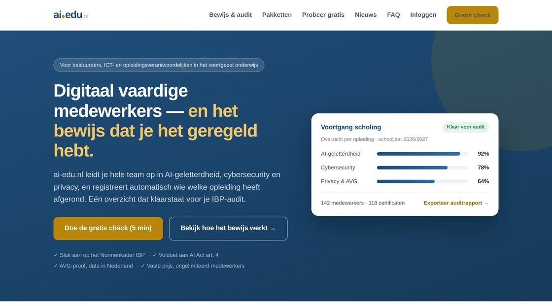 Het cursusportaal van ai-edu.nl, een van onze eigen platformen